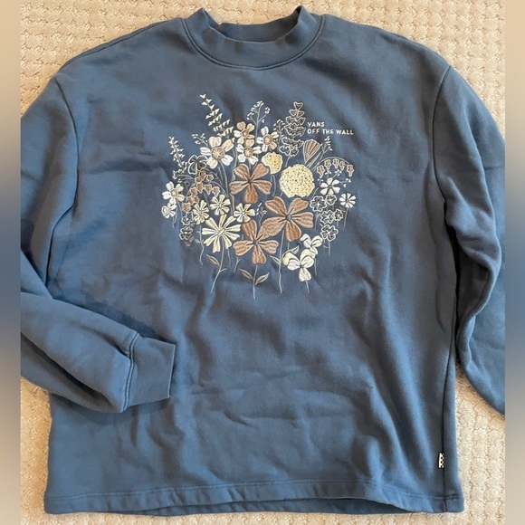 VANS Embroidered Flower Bouquet Crew Neck Sweatshirt Dusty Blue Grandma Vibes XS - Picture 2 of 10